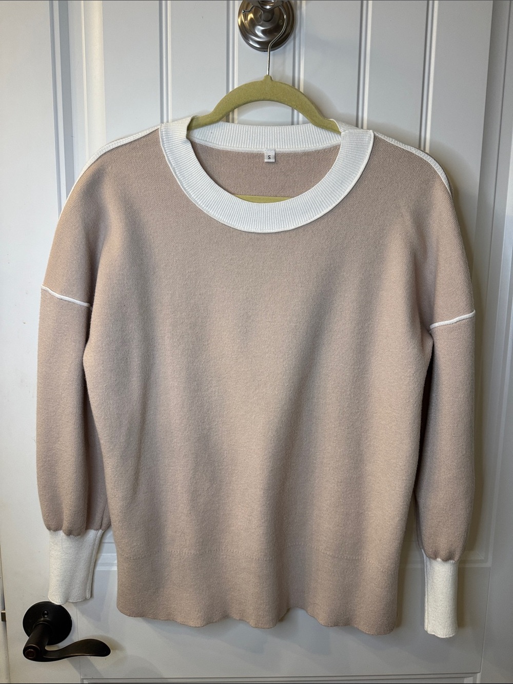 Women's Cream and White Contrast Crewneck Sweater